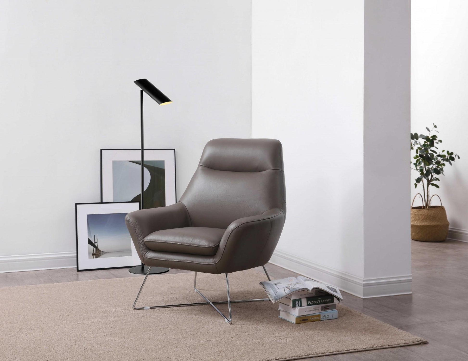33" Gray and Silver Italian Leather Tufted Arm Chair