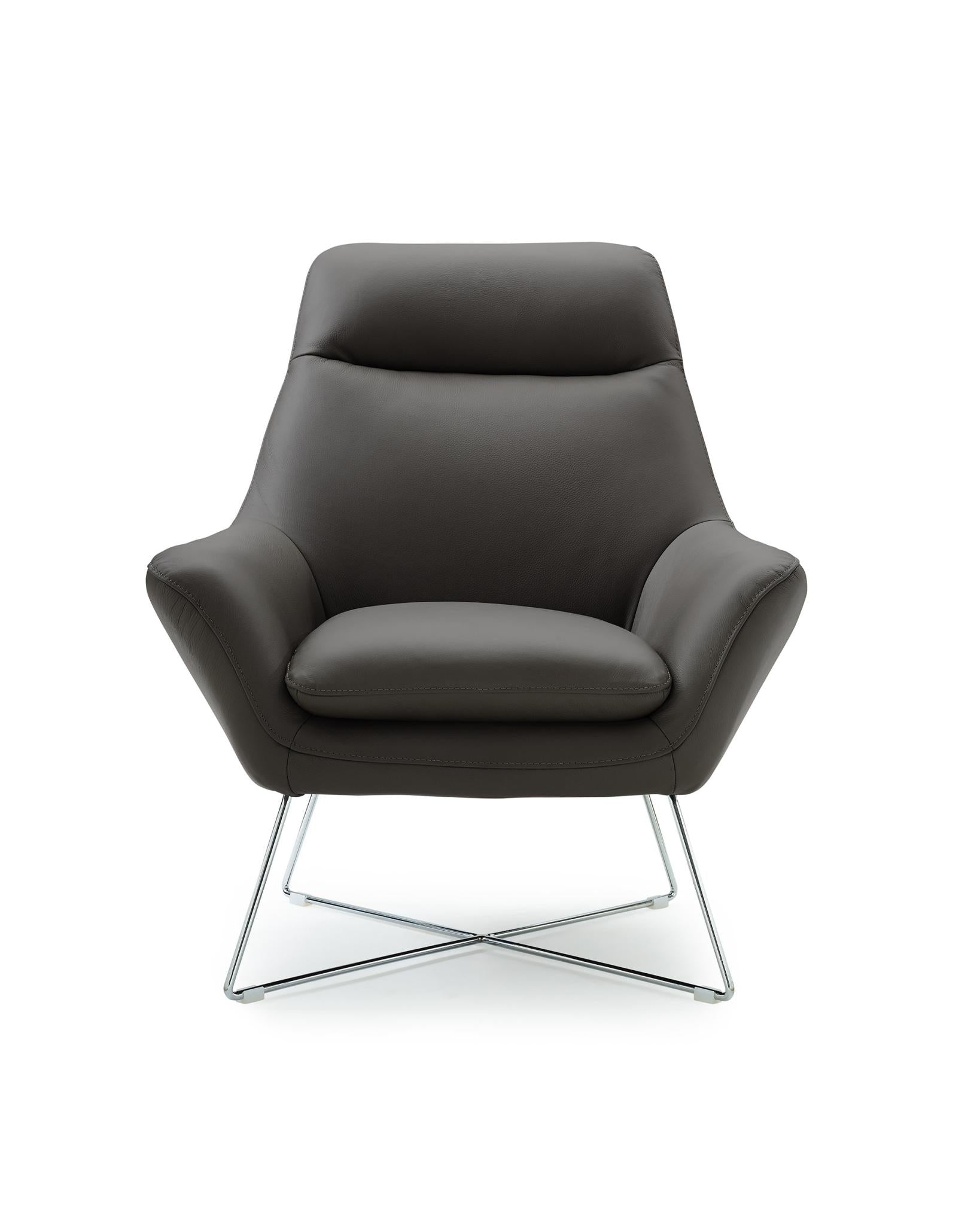 33" Gray and Silver Italian Leather Tufted Arm Chair