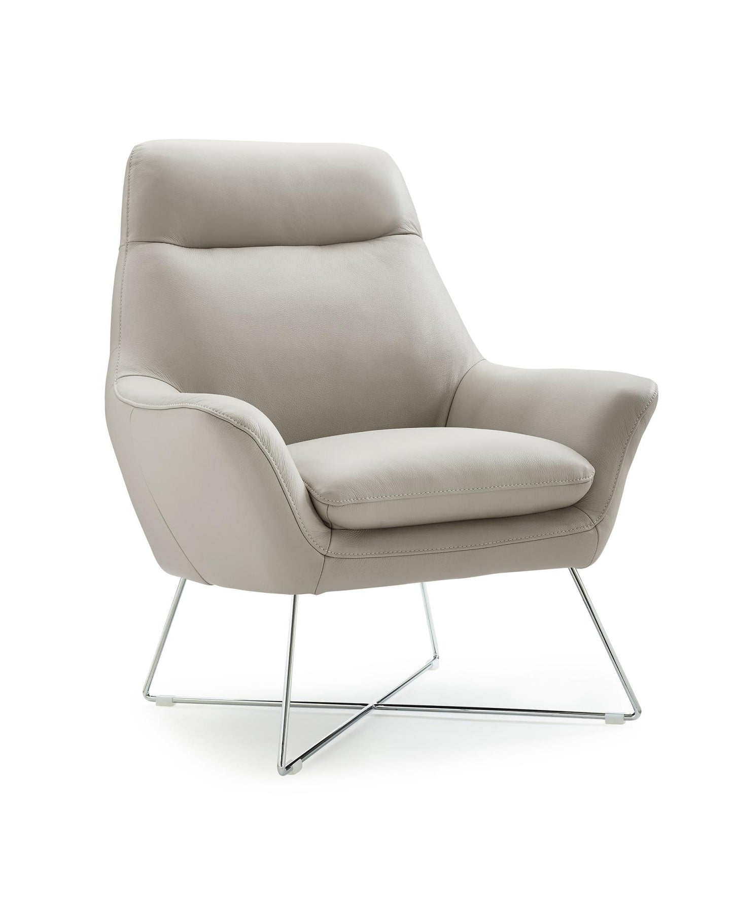 33" Light Gray and Silver Italian Leather Tufted Arm Chair