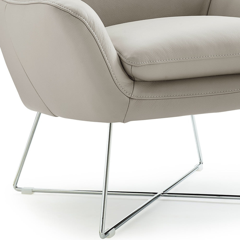 33" Light Gray and Silver Italian Leather Tufted Arm Chair