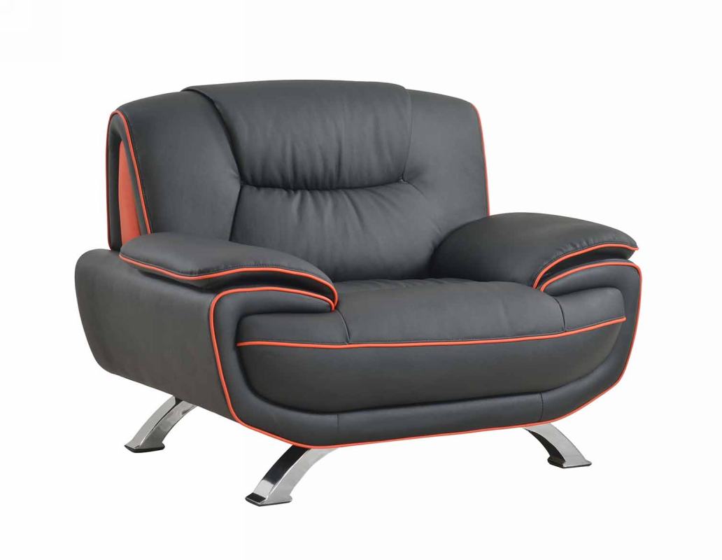 47" Black And Silver Leather Match Convertible Chair