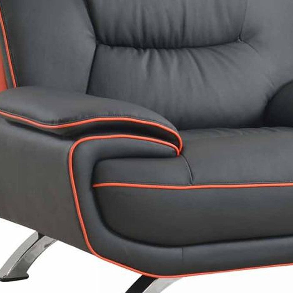 47" Black And Silver Leather Match Convertible Chair
