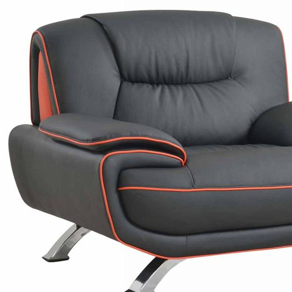 47" Black And Silver Leather Match Convertible Chair