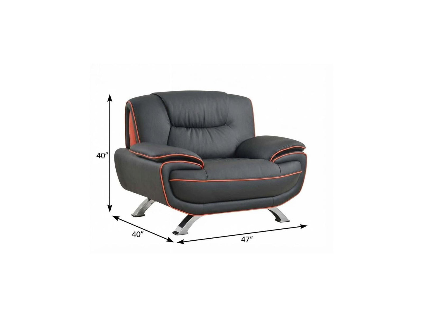 47" Black And Silver Leather Match Convertible Chair