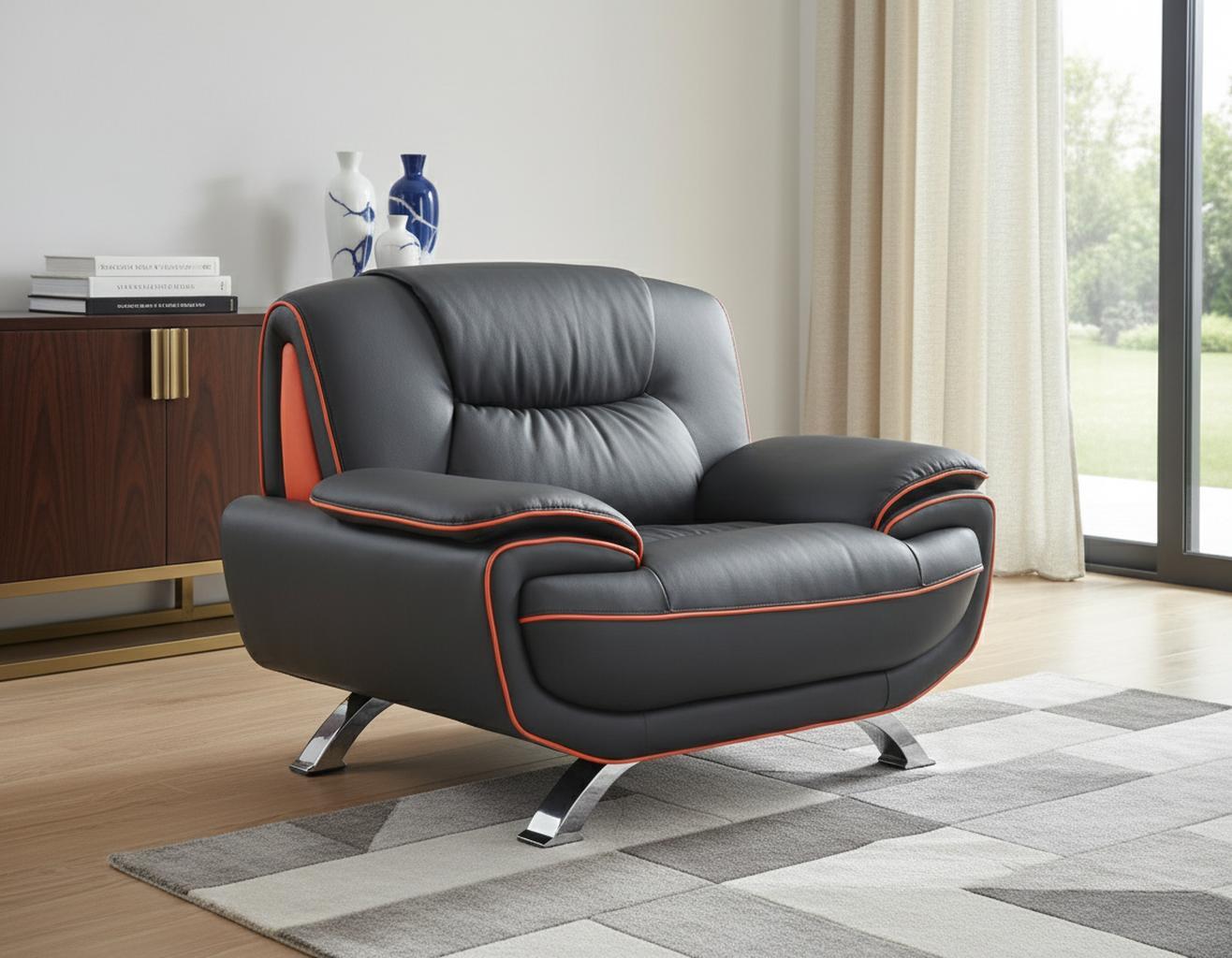 47" Black And Silver Leather Match Convertible Chair