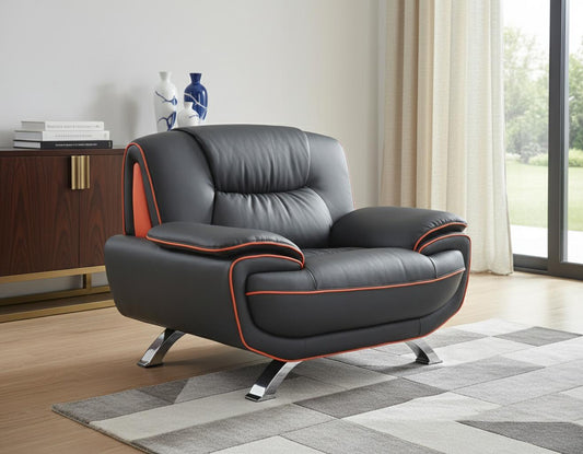 47" Black And Silver Leather Match Convertible Chair