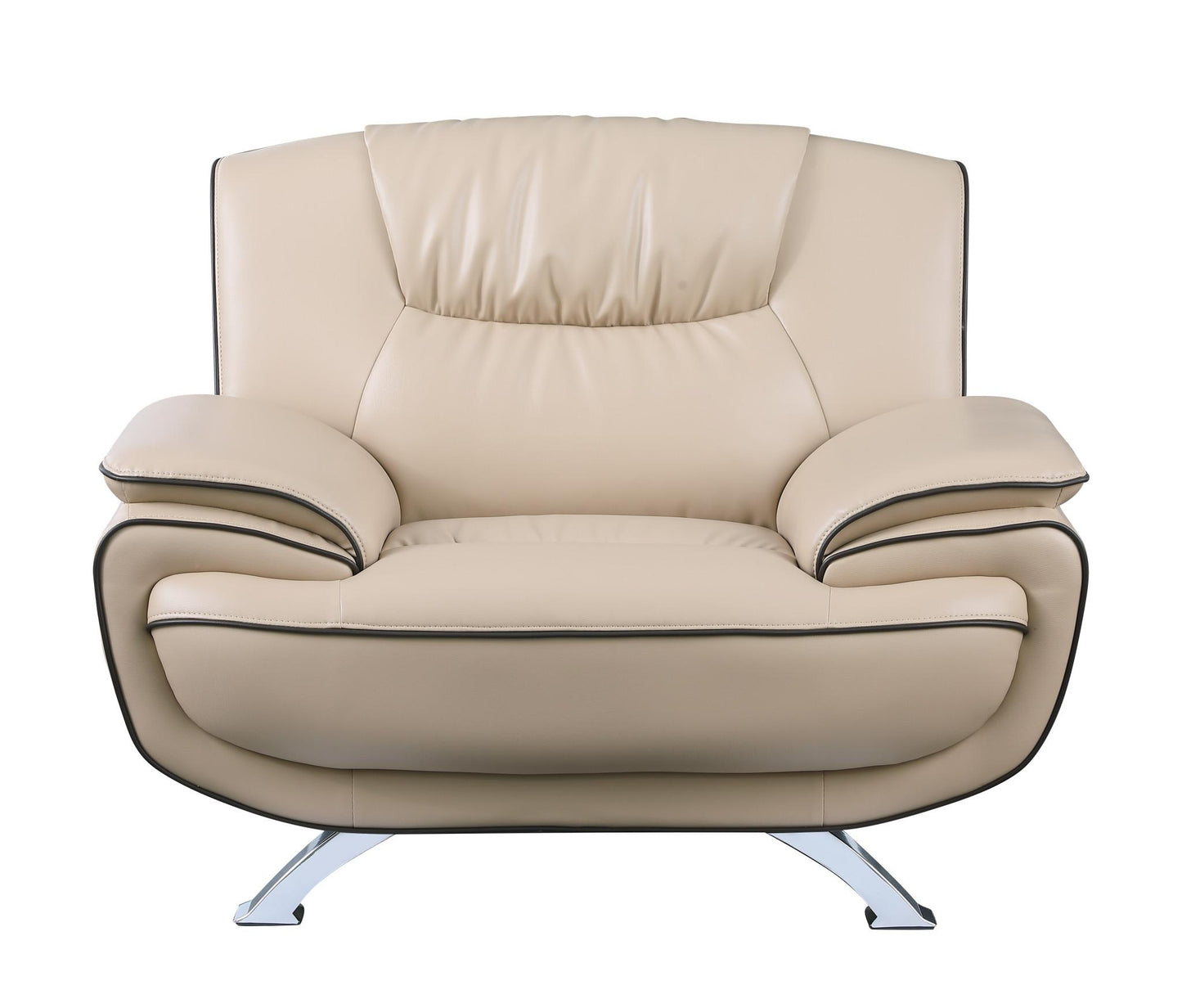47" Beige And Silver Leather Match Club Chair