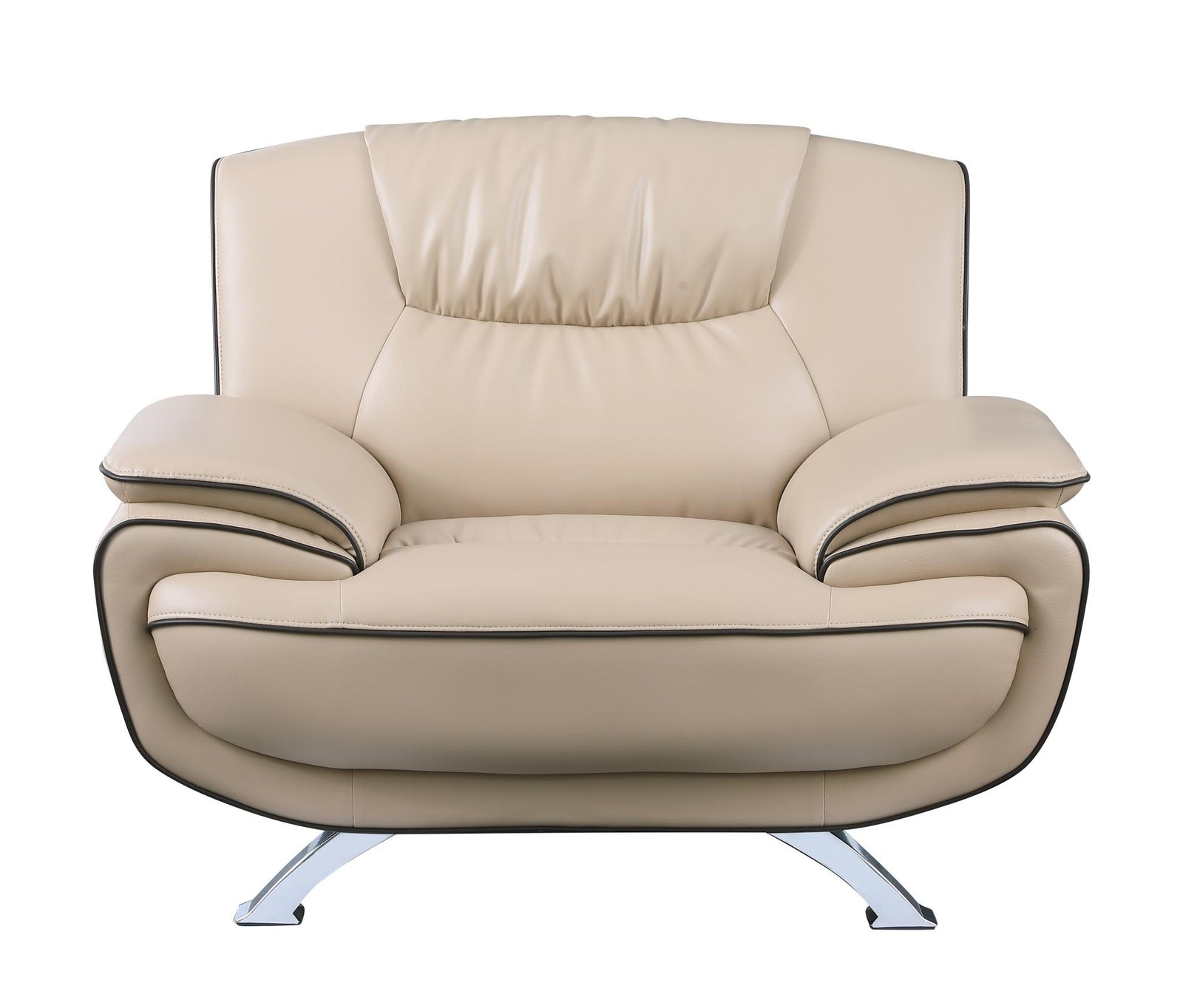 47" Beige And Silver Leather Match Club Chair