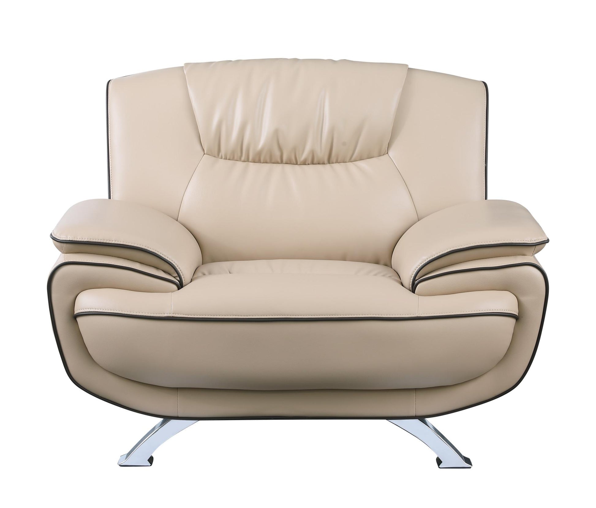 47" Beige And Silver Leather Match Club Chair