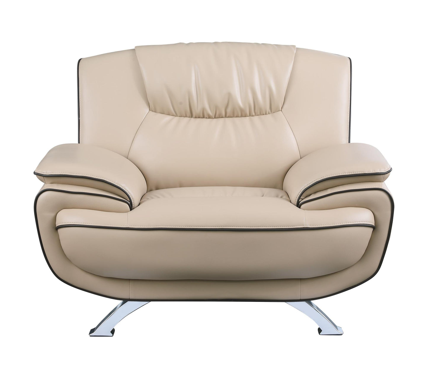 47" Beige And Silver Leather Match Club Chair