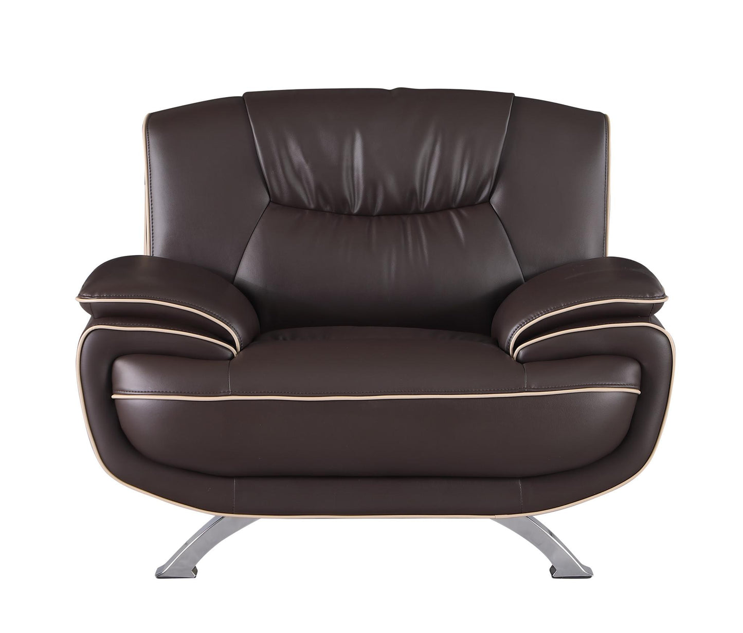 47" Brown And Silver Leather Match Club Chair