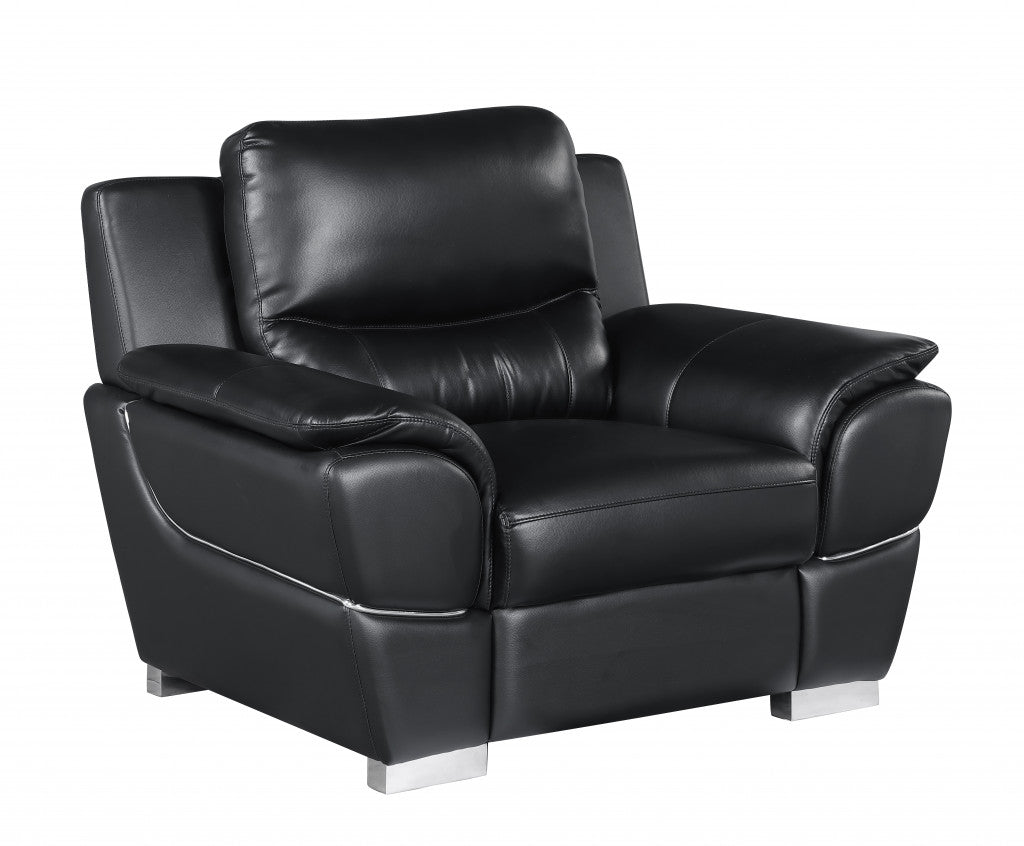 48" Black And Silver Leather Match Club Chair