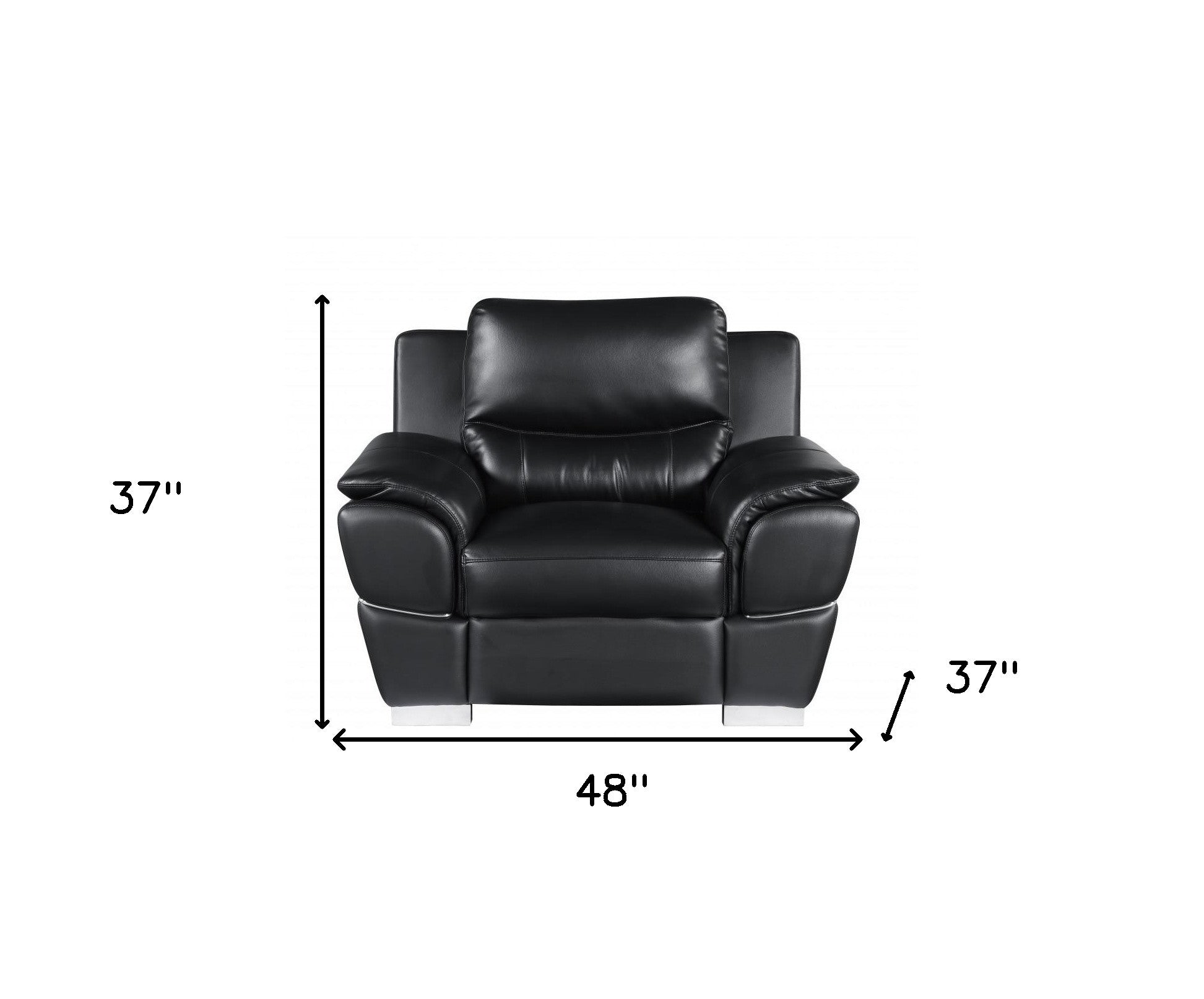48" Black And Silver Leather Match Club Chair