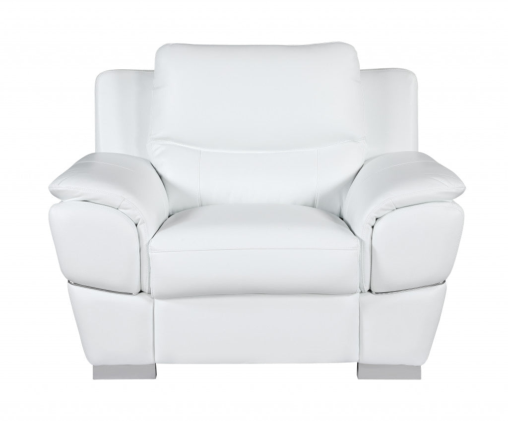 48" White And Silver Leather Match Club Chair