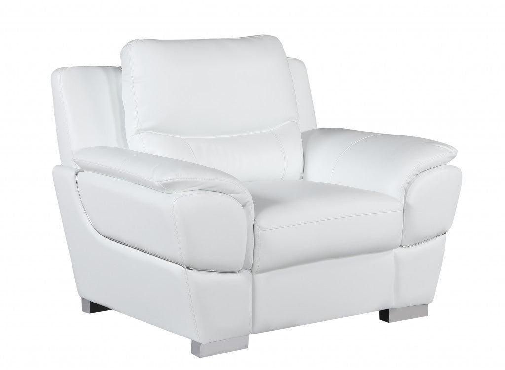 48" White And Silver Leather Match Club Chair