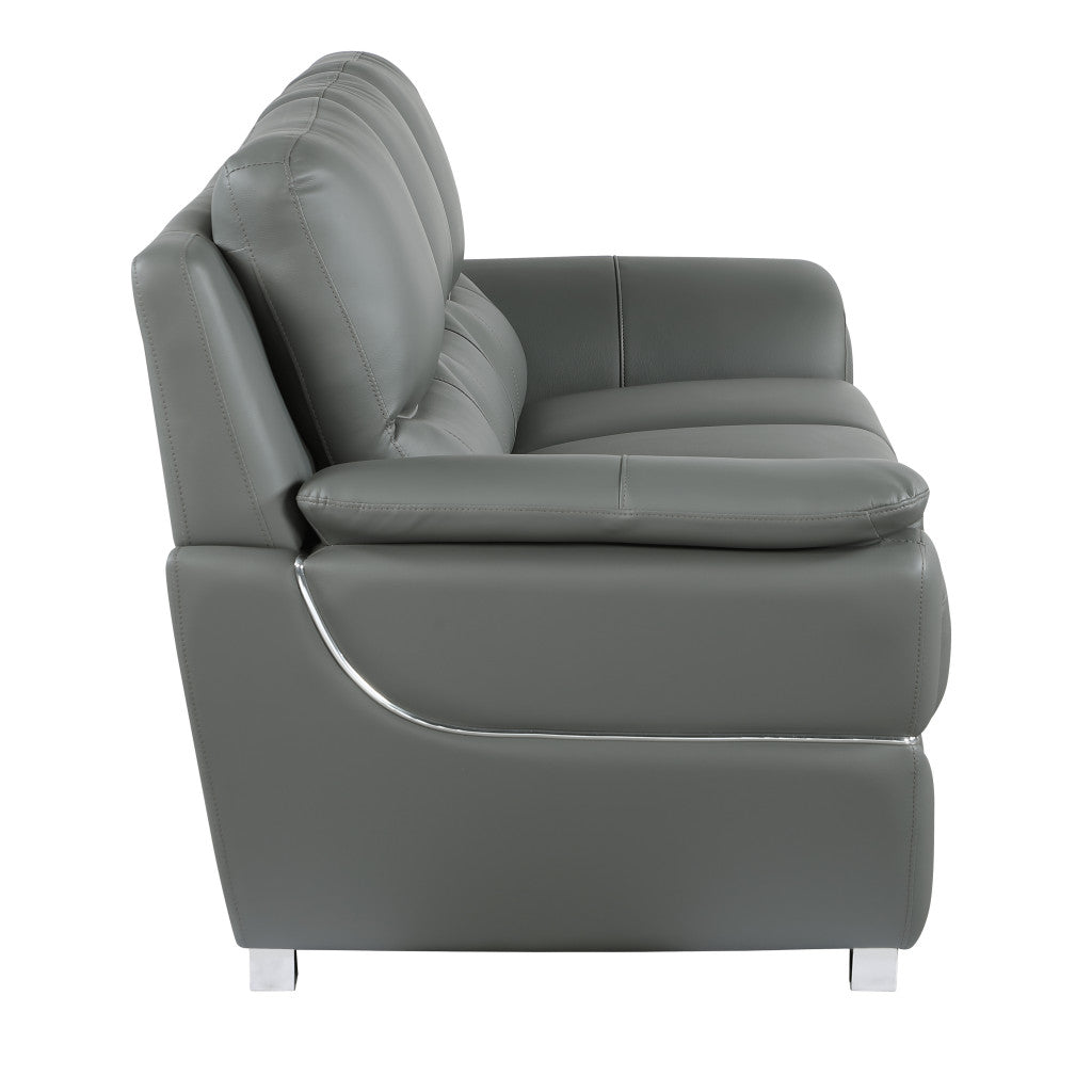 48" Gray And Silver Leather Match Club Chair
