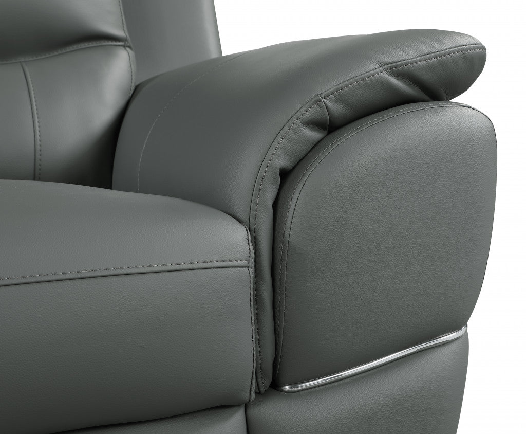 48" Gray And Silver Leather Match Club Chair