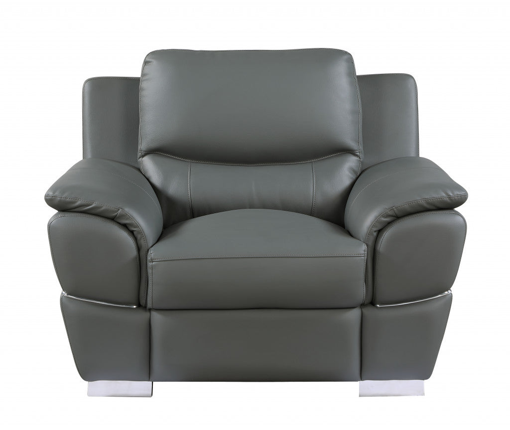 48" Gray And Silver Leather Match Club Chair