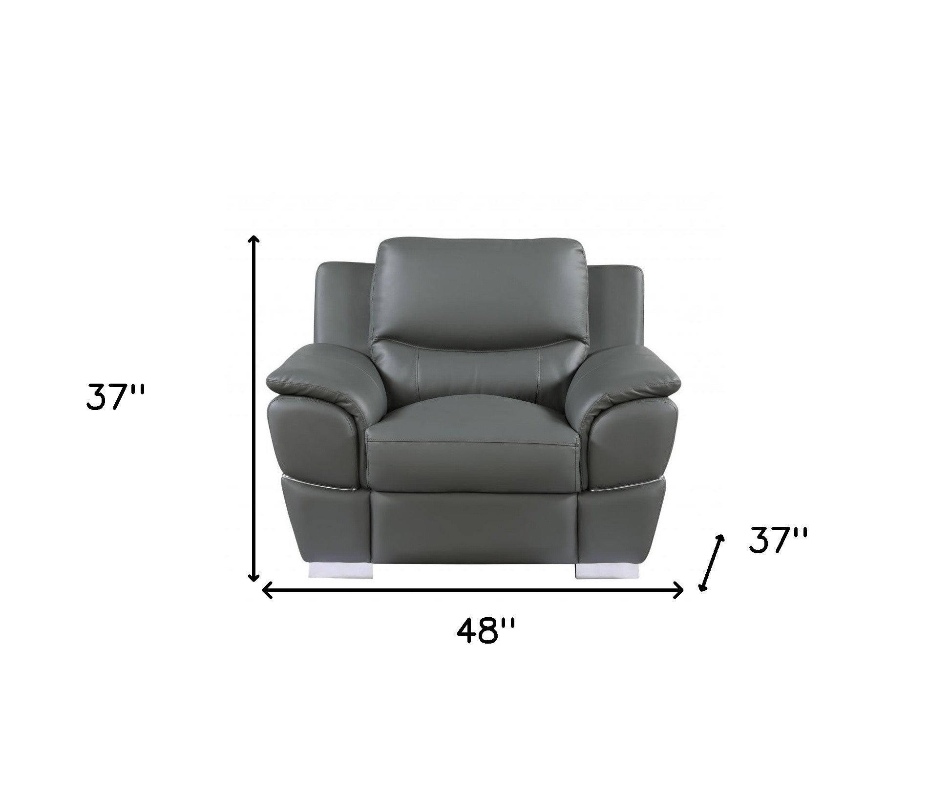 48" Gray And Silver Leather Match Club Chair