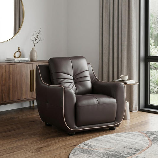49" Brown Tufted Leather Match Club Chair