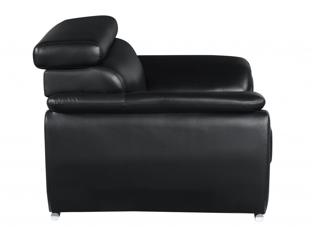 38" Black And White Genuine Leather Chair and a Half