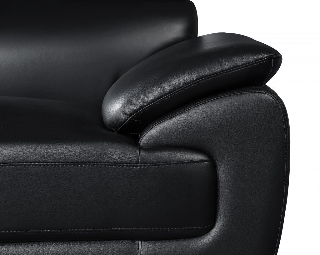 38" Black And White Genuine Leather Chair and a Half