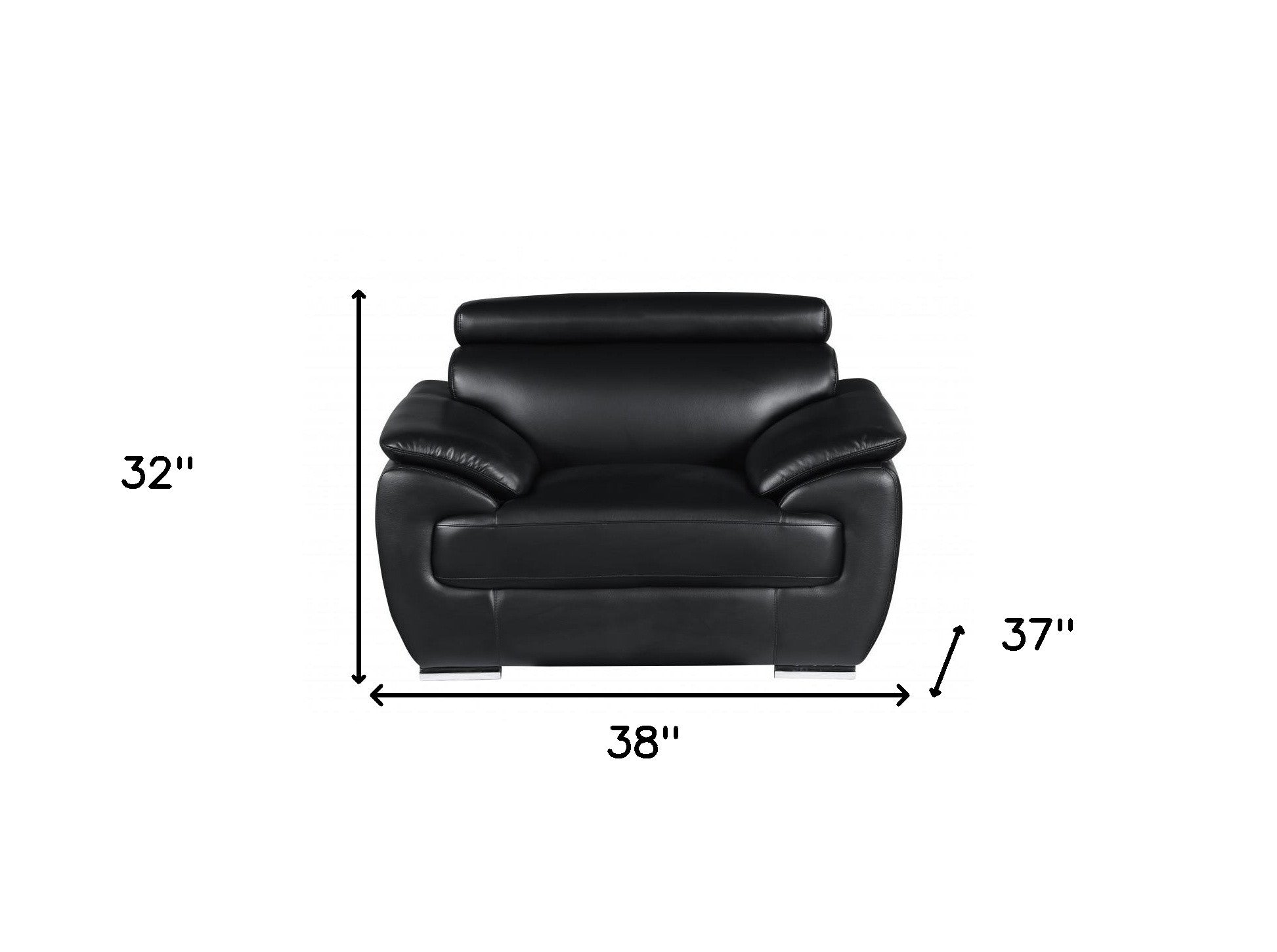 38" Black And White Genuine Leather Chair and a Half