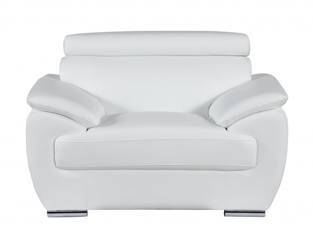 38" White And Silver Genuine Leather Chair and a Half