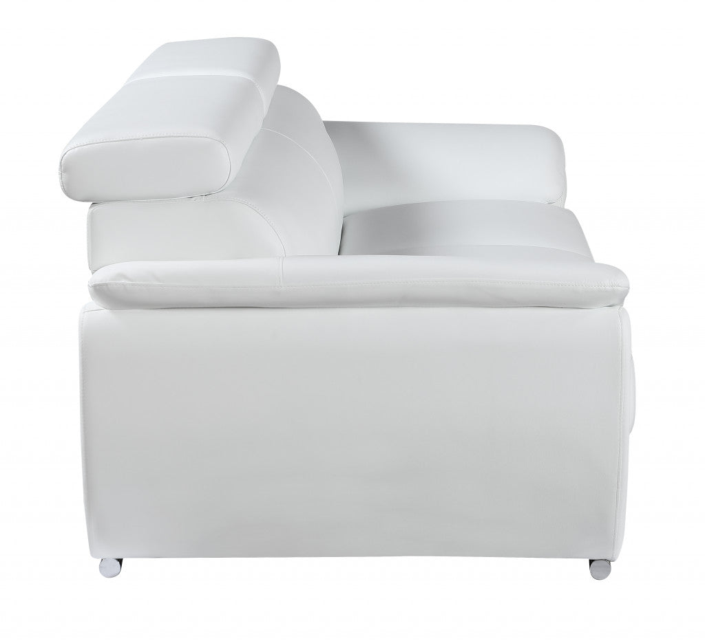 38" White And Silver Genuine Leather Chair and a Half