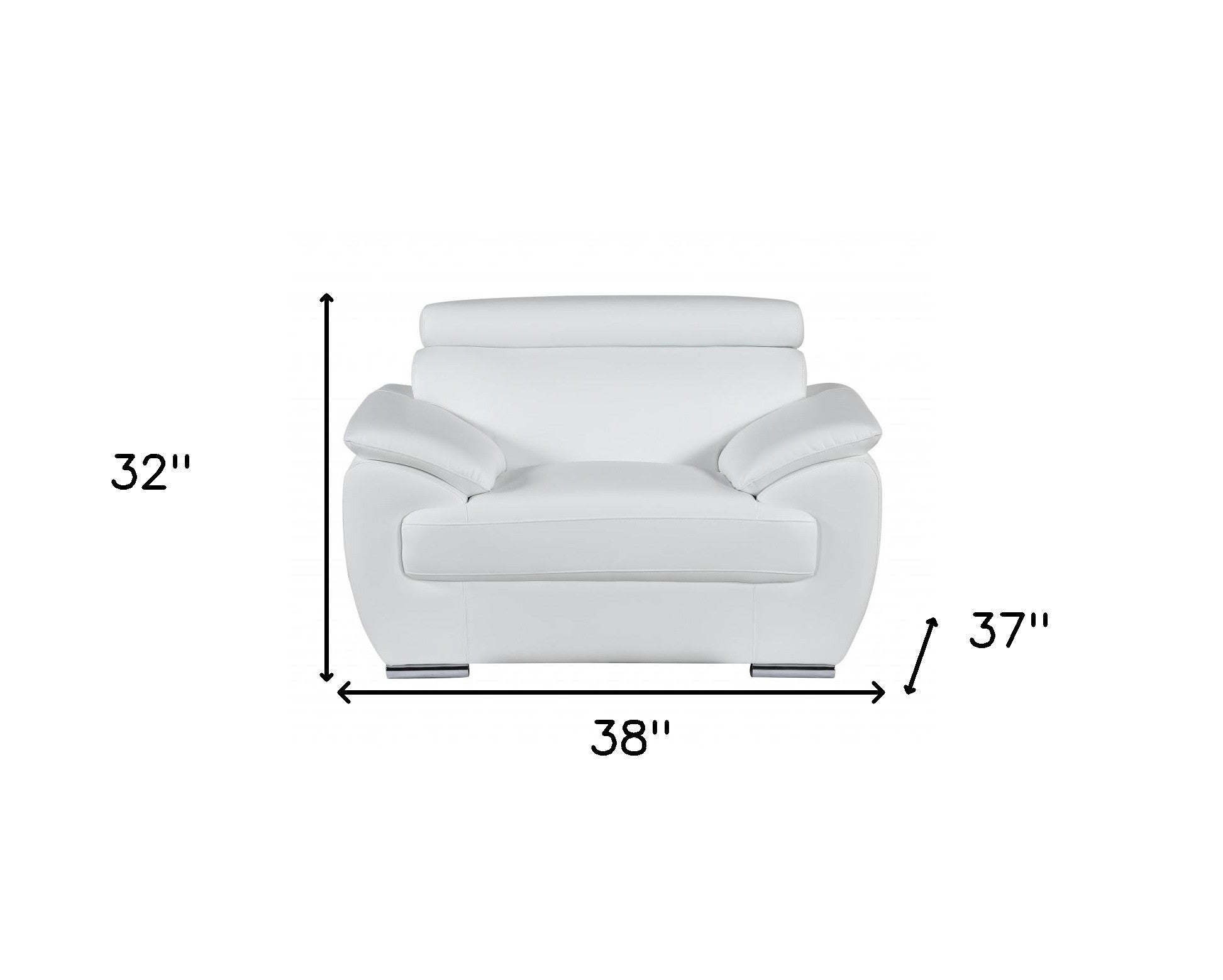 38" White And Silver Genuine Leather Chair and a Half