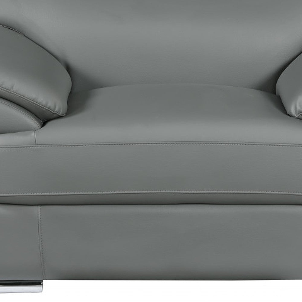 38" Gray And Silver Genuine Leather Chair and a Half