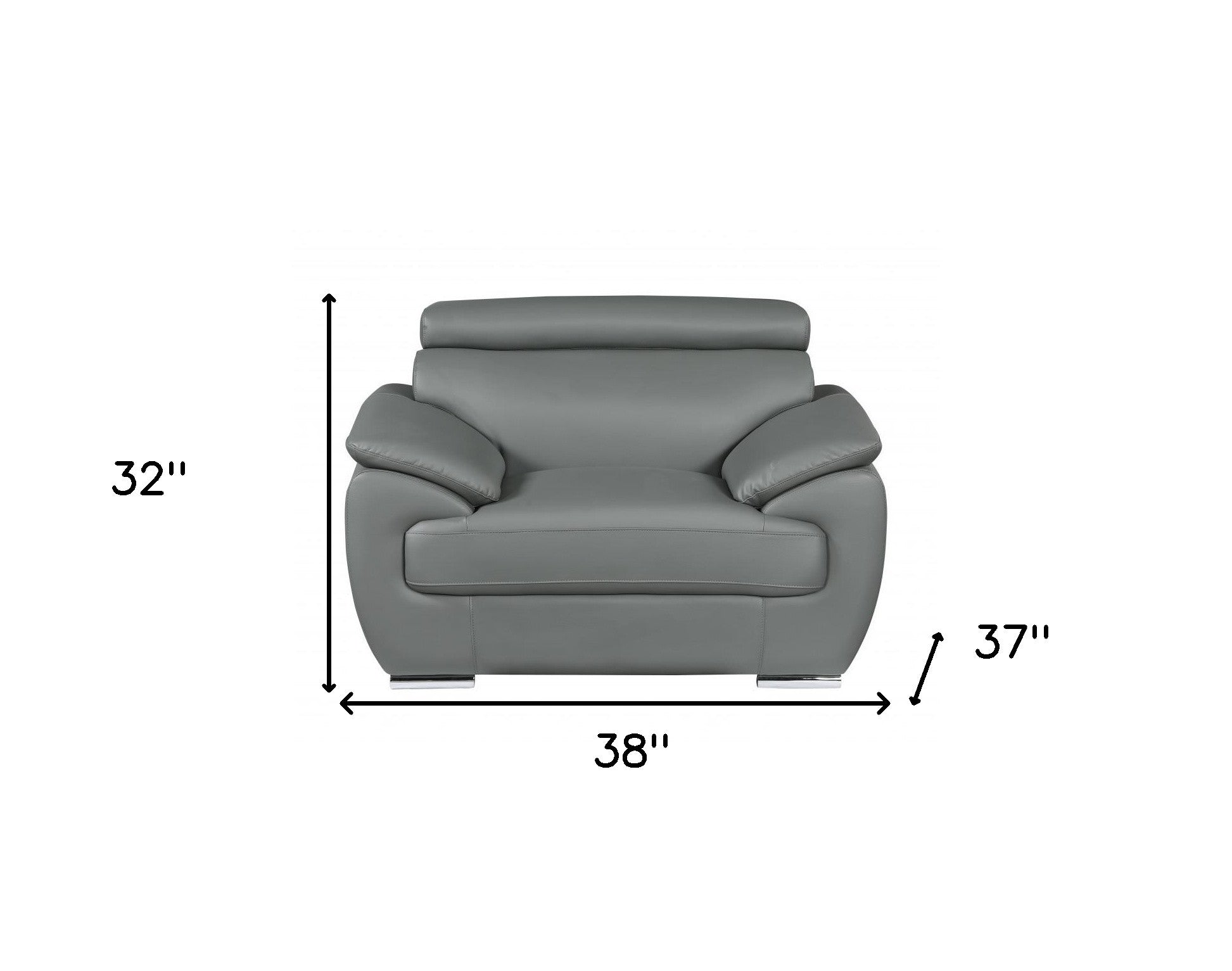 38" Gray And Silver Genuine Leather Chair and a Half