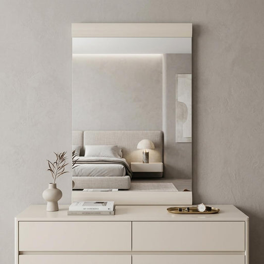 47" Beige Wood Dresser Mount Framed Mirror