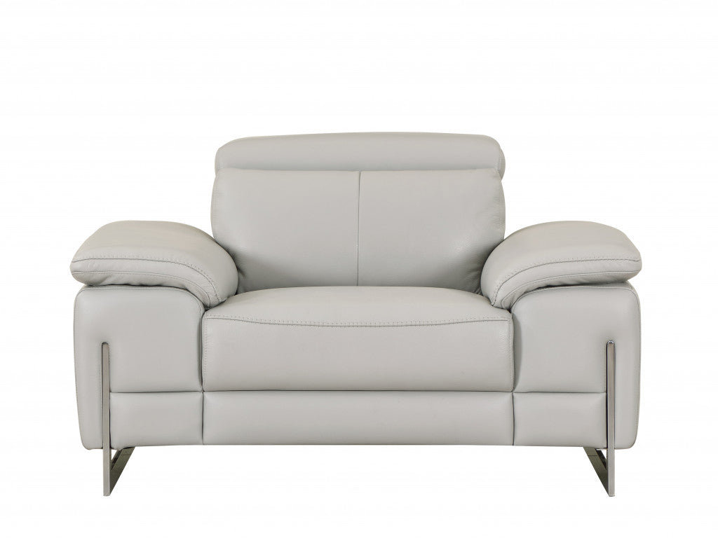 51" Gray And Silver Genuine Leather Chair and a Half