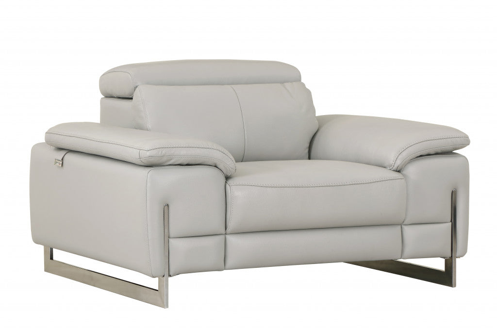 51" Gray And Silver Genuine Leather Chair and a Half