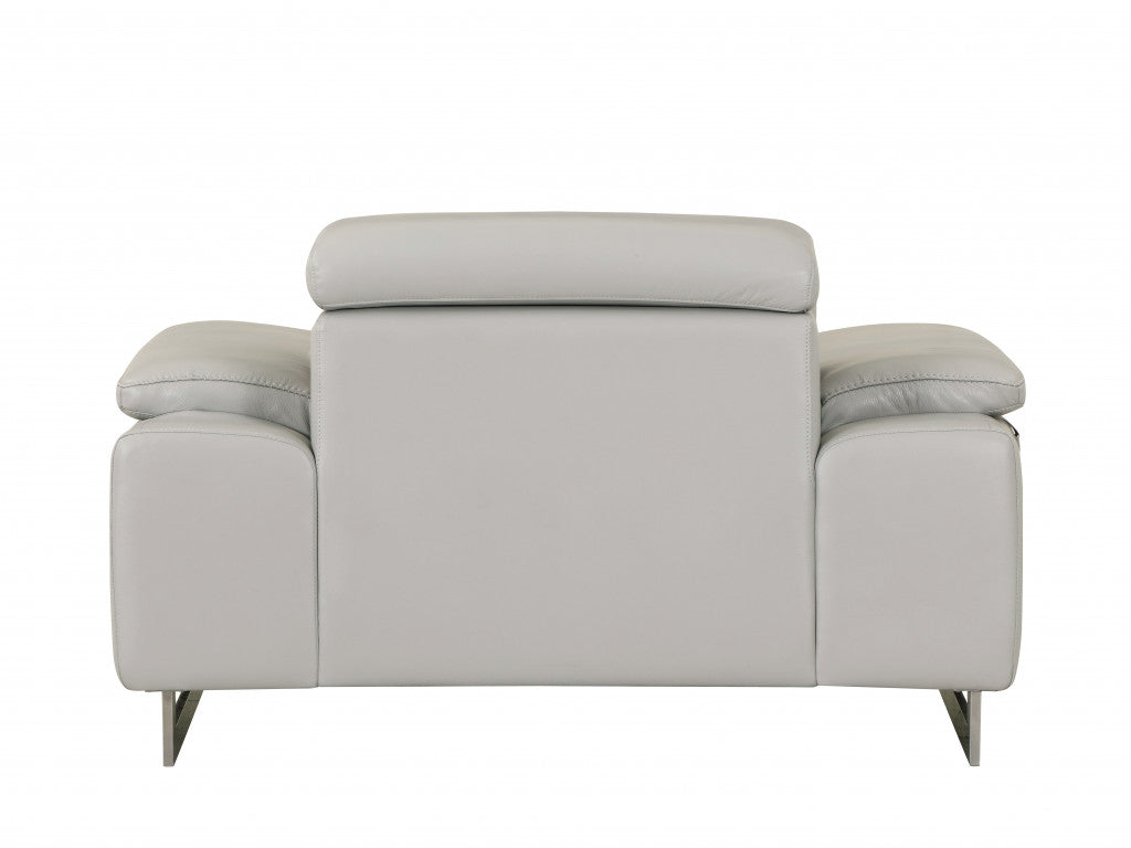 51" Gray And Silver Genuine Leather Chair and a Half