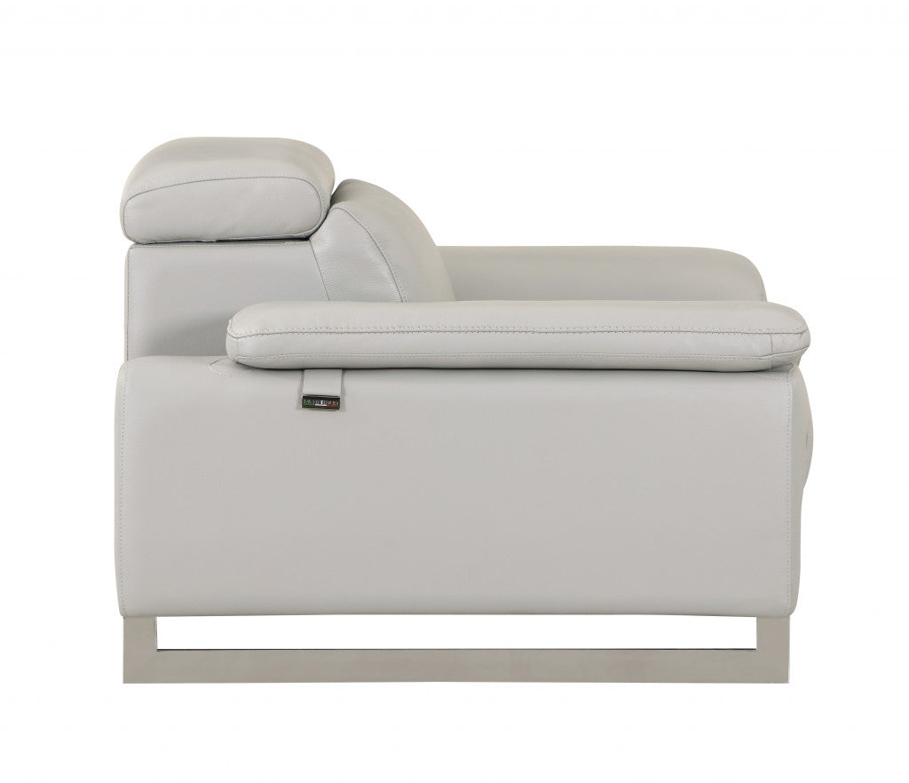 51" Gray And Silver Genuine Leather Chair and a Half