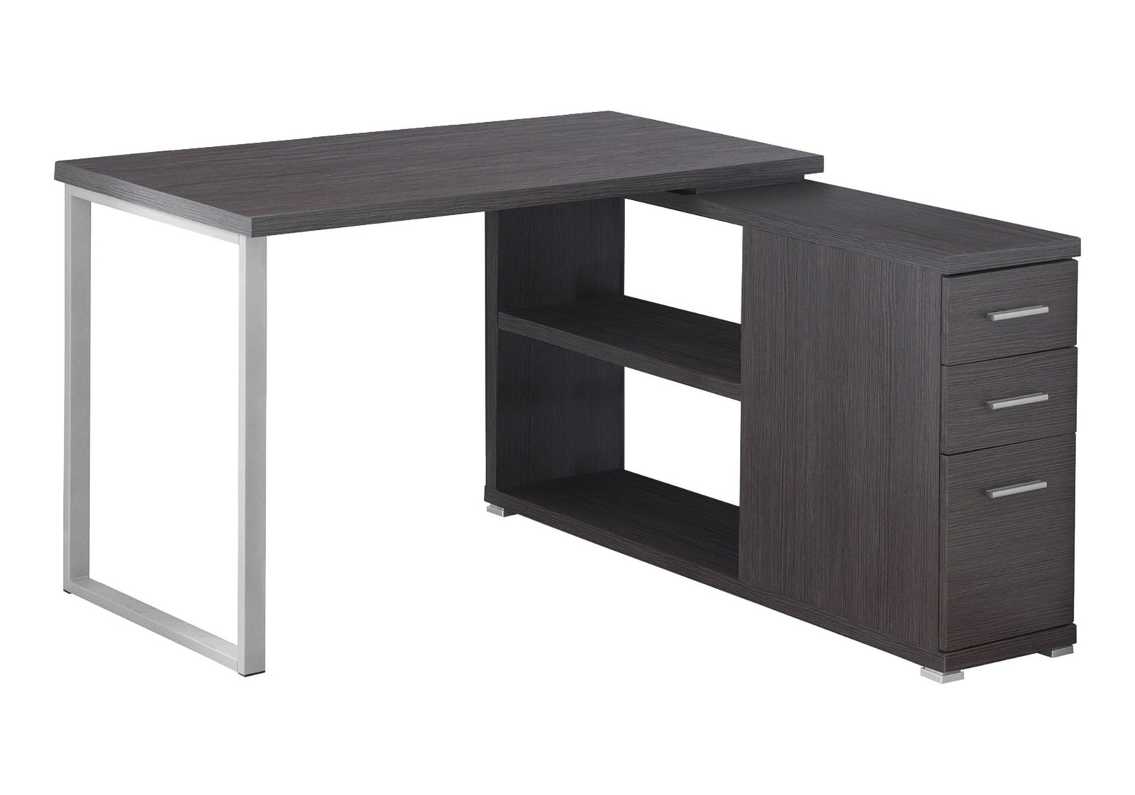 47" Gray and Silver L Shape Computer Desk With Three Drawers