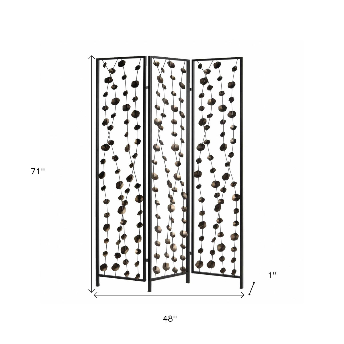 71" Gray Iron Folding Three Panel Screen Room Divider