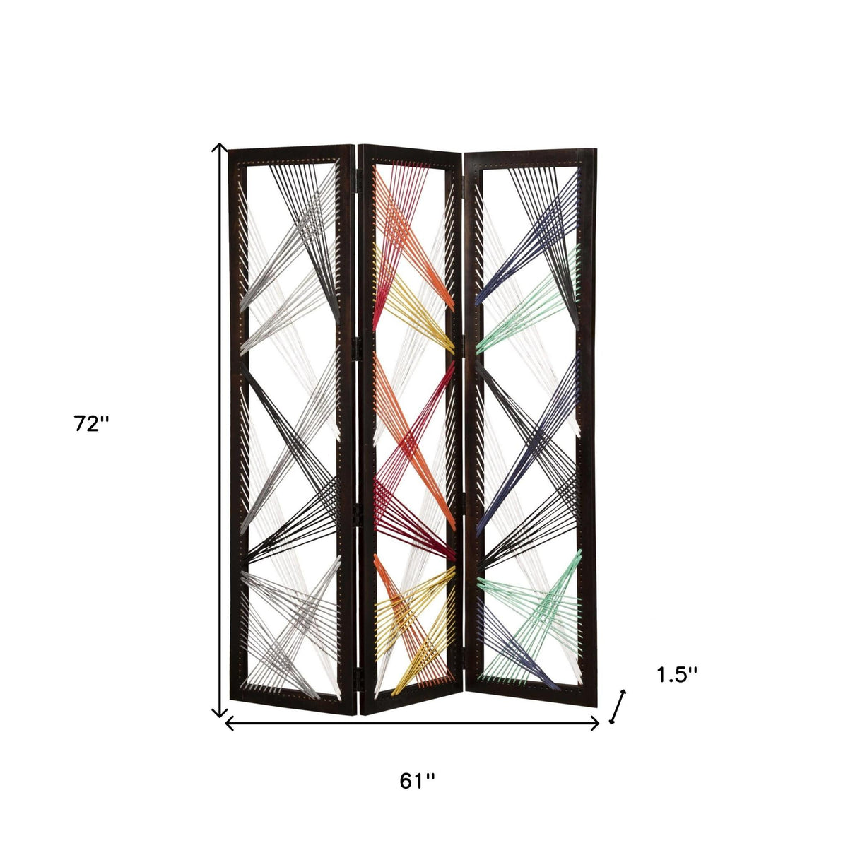 72" Black Fabric Folding Three Panel Screen Room Divider