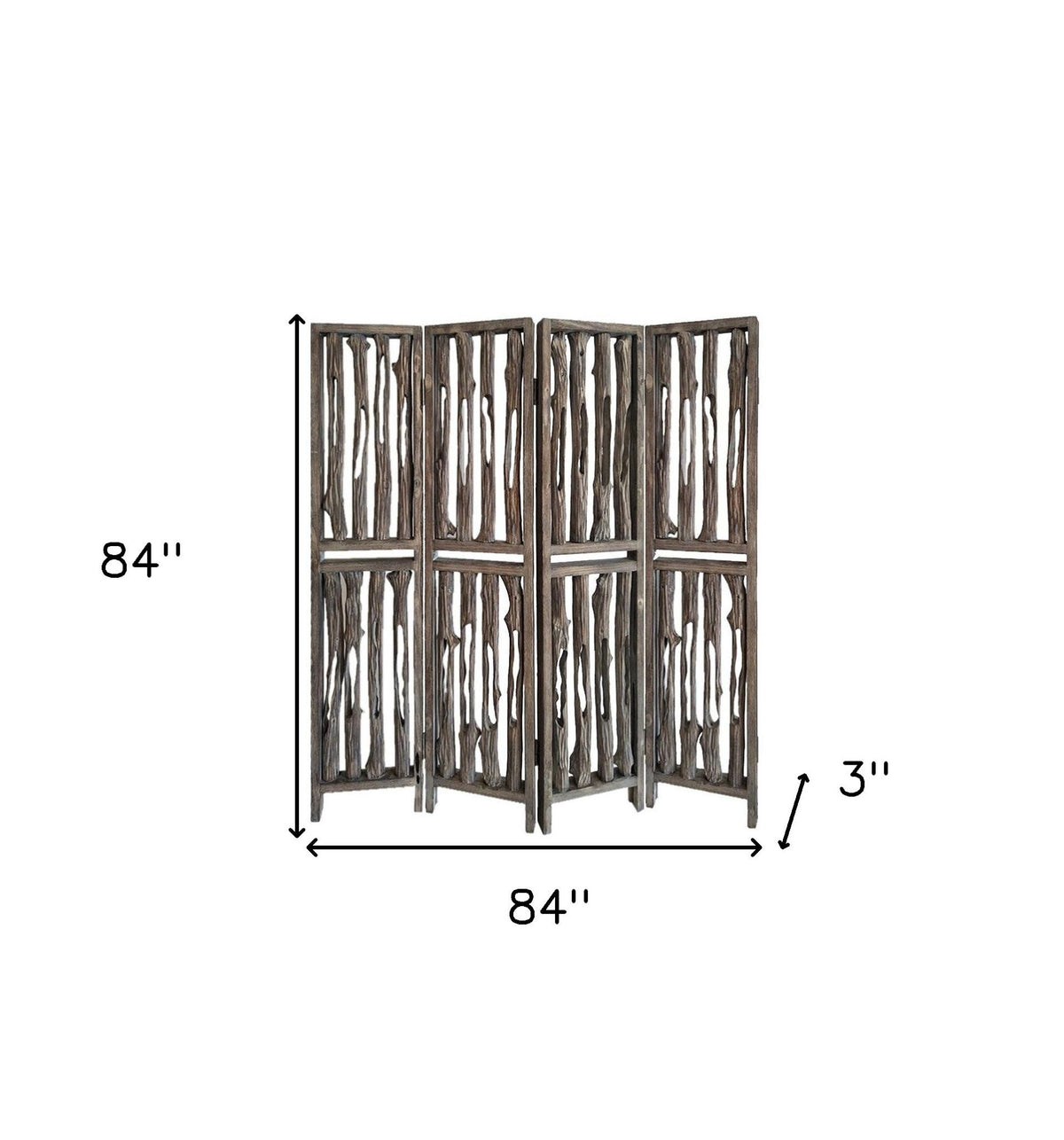 84" Brown Wood Folding Four Panel Screen Room Divider