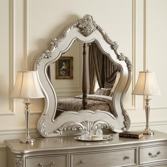 48" White Abstract Wood Framed Mounted Dresser Mirror