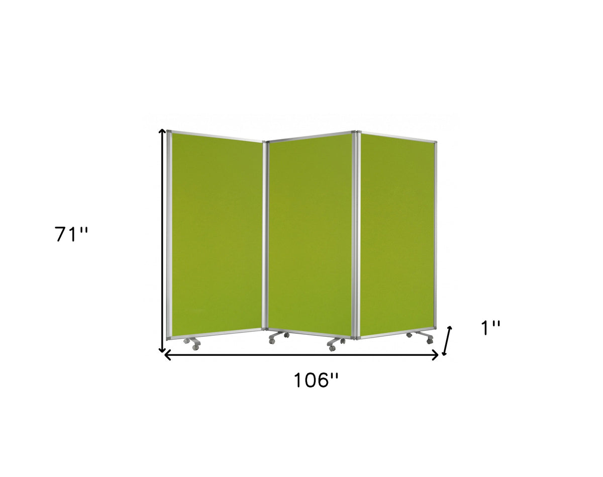 71" Green Iron Folding Three Panel Screen Room Divider