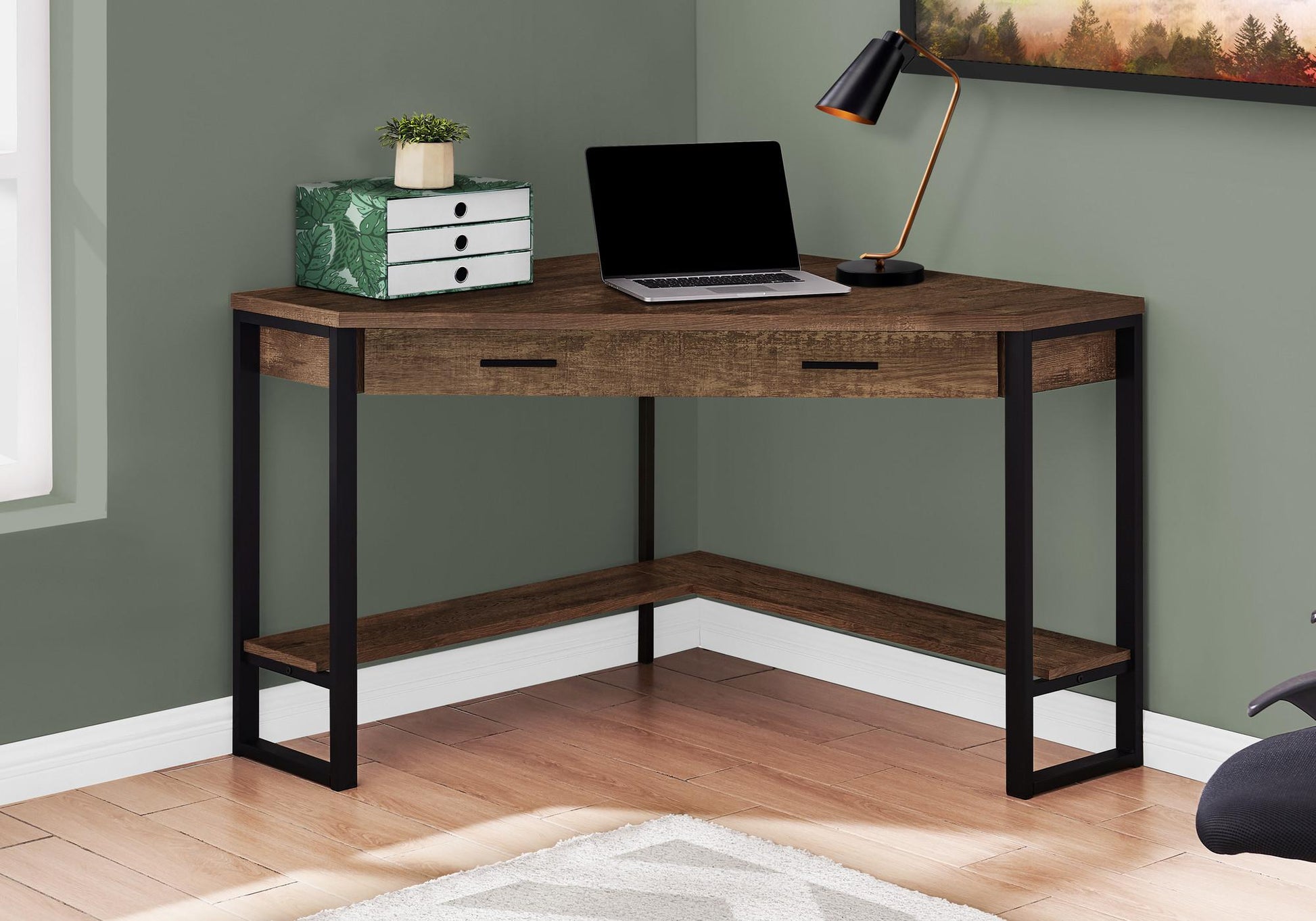 42" Brown and Black Corner Computer Desk