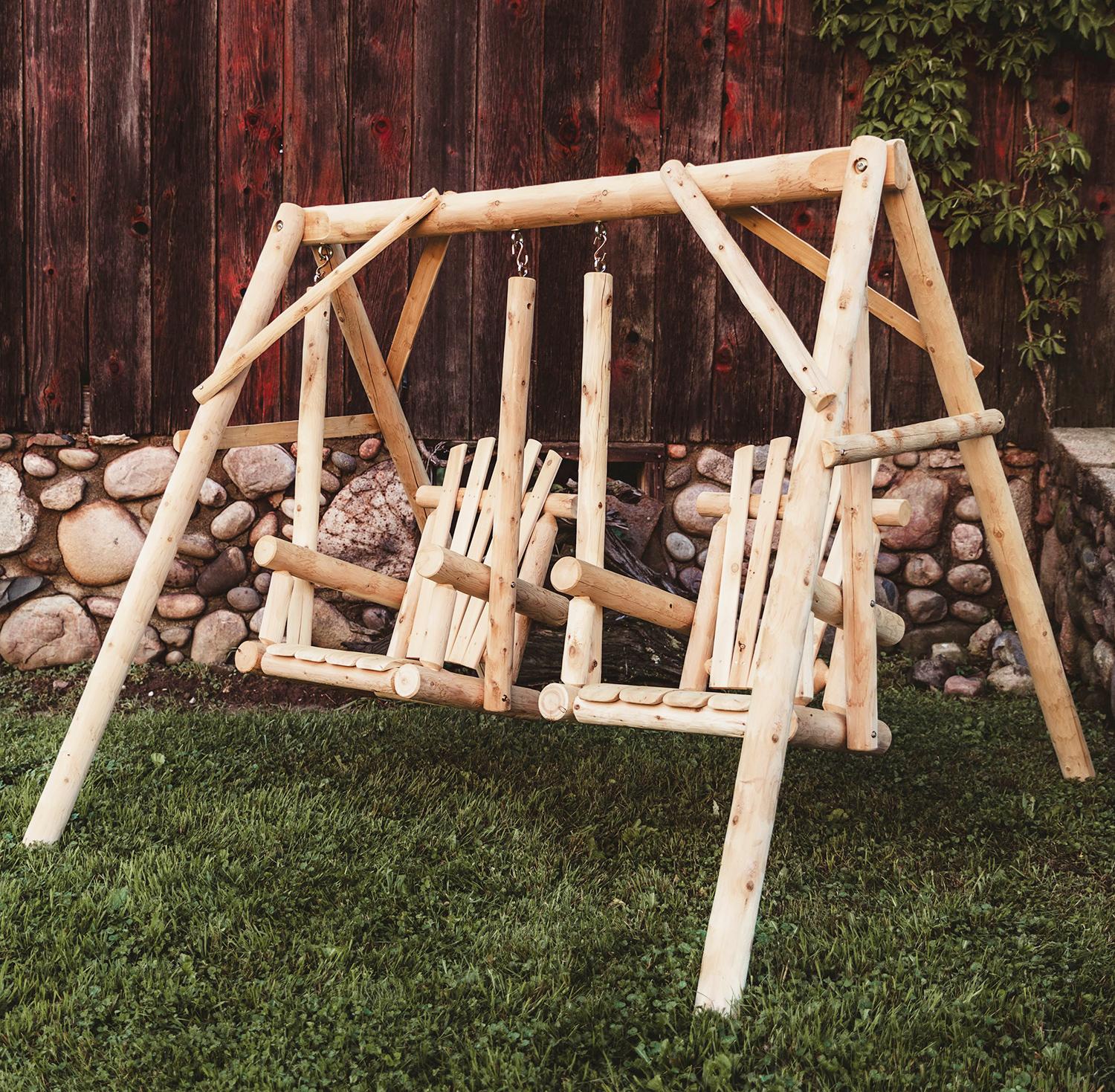 87" Natural Solid Wood Outdoor Double Swing Chair