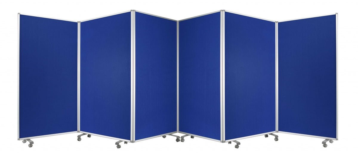 71" Blue Iron Folding Six Panel Screen Room Divider