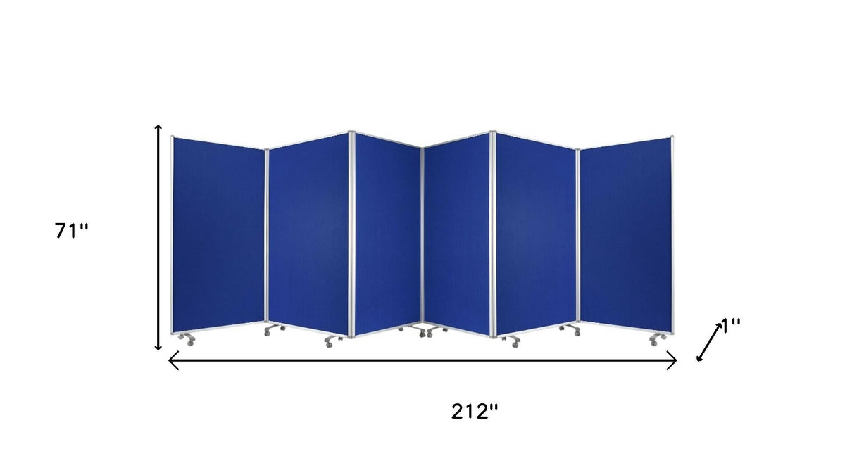 71" Blue Iron Folding Six Panel Screen Room Divider