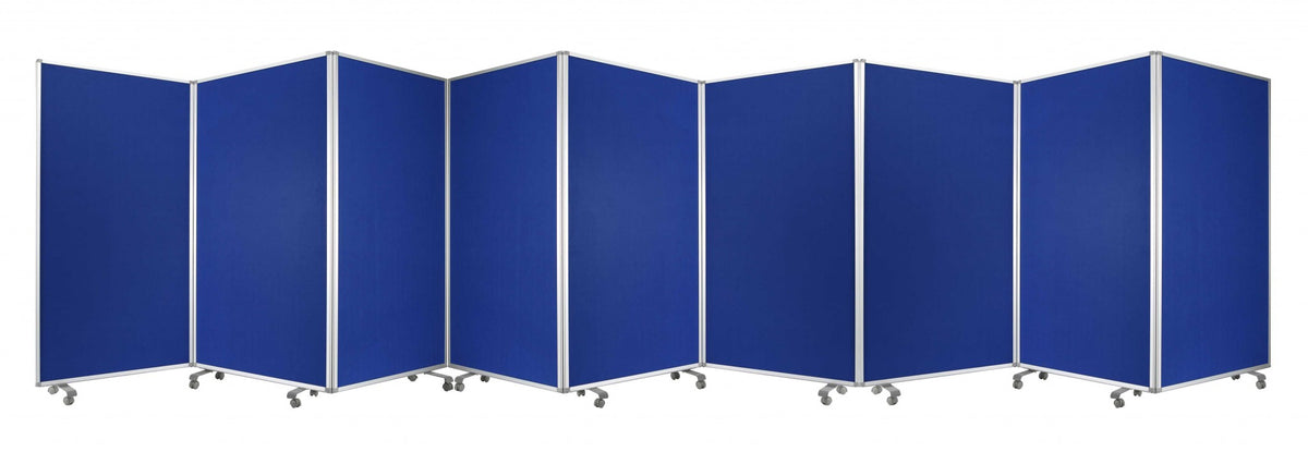 71" Blue Iron Folding Nine Panel Screen Room Divider