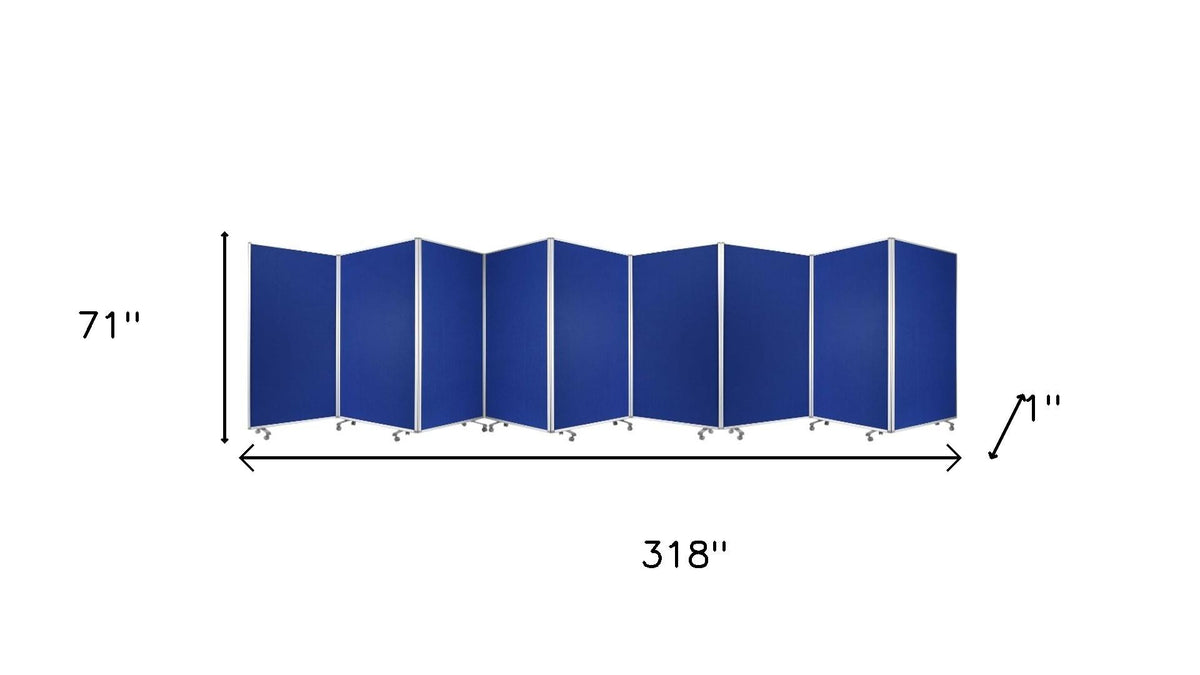 71" Blue Iron Folding Nine Panel Screen Room Divider