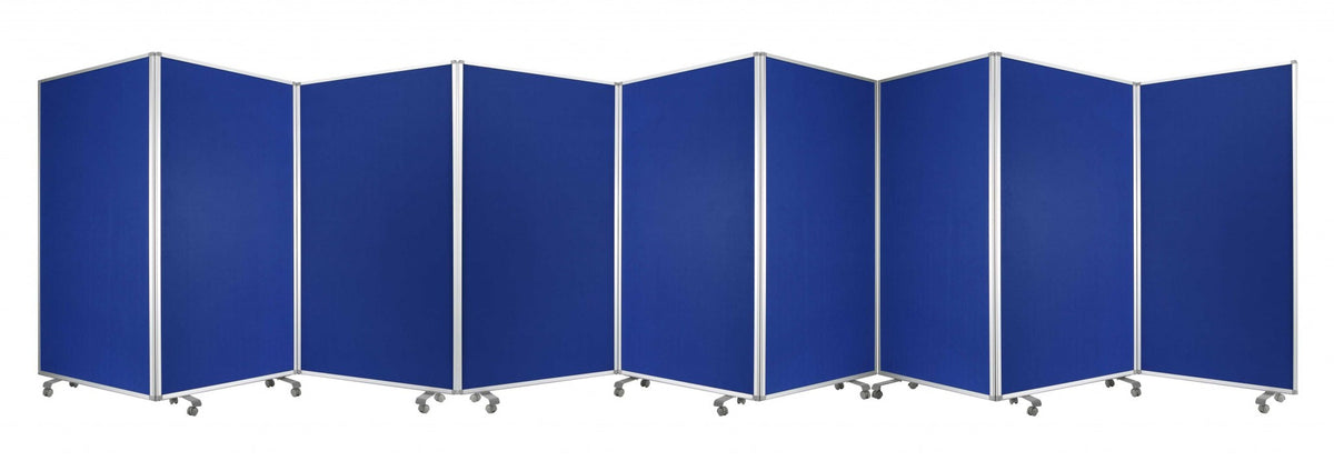 71" Blue Iron Folding Nine Panel Screen Room Divider
